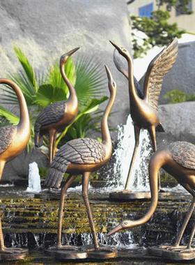 仿铜抽象仙鹤摆件户外玻璃钢园林景观动物装饰庭院水池丹顶鹤雕塑