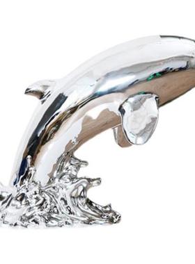 酒店大堂落地海豚雕塑艺术品售楼处别墅展厅玻璃钢电镀软装置摆件