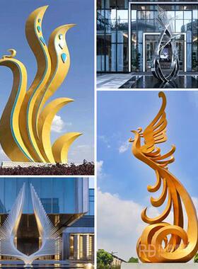 不锈钢凤凰雕塑定制大型广场景观创意孔雀烤漆动物羽翼金属摆件