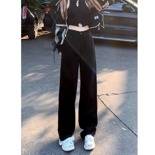 黑色加长版直筒牛仔裤女秋冬新款高腰宽松显瘦阔腿拖地裤子ins潮 - 图1