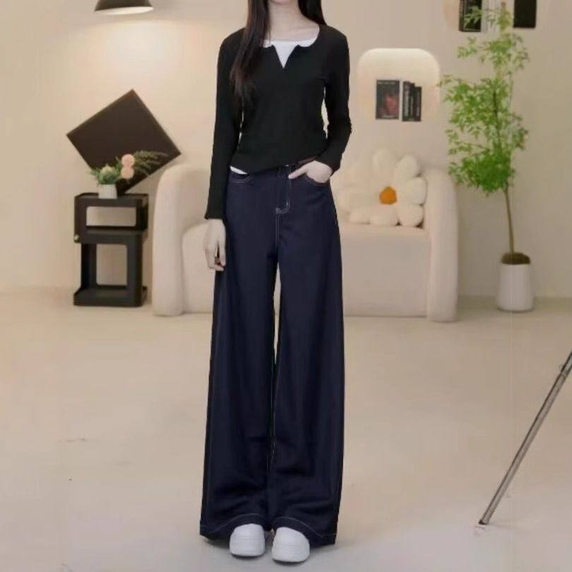 牛仔裤女直筒宽松春季秋冬2025年新款高腰显瘦小个子阔腿拖地裤子,淘宝优惠券,粉丝福利购,淘宝优惠卷