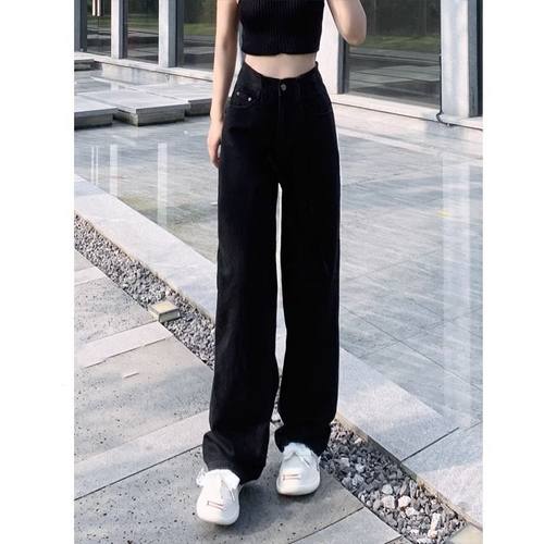 黑色加长版直筒牛仔裤女秋冬新款高腰宽松显瘦阔腿拖地裤子ins潮 - 图2