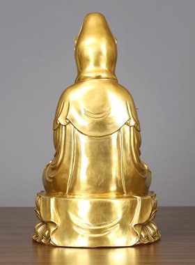 黄铜观音佛像摆件供奉家居客厅南海坐莲净瓶观音观世音菩萨摆件