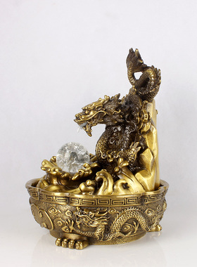 铜龙摆件轮流水喷泉摆设铜龙聚宝盆家居工艺品办公室摆设