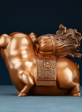 紫铜猪白菜猪摆件玄关办公室工艺品生肖猪家居装饰品乔迁开业礼品