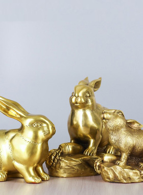 铜兔子摆件十二生肖兔吉祥物铜工艺品家居饰品礼品卡通可爱铜兔