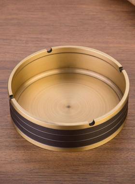 纯黄铜山水烟灰缸创意摆件铜器复古工艺品防风家用茶客厅高档礼品