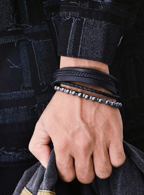 VRQ真皮手链男士编织皮绳时尚百搭手链男小众设计送男友礼物