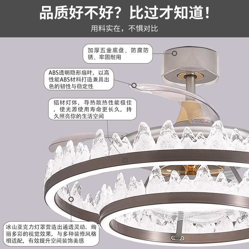 冰山风扇灯2025新款意式轻奢客厅餐厅卧室隐形吊扇灯一体电风扇灯,淘宝优惠券,粉丝福利购,淘宝优惠卷