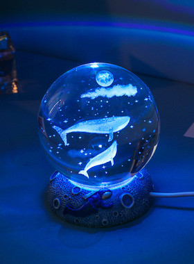 3D内雕发光球小夜灯树脂玻璃桌面摆件创意生日礼物卧室装饰