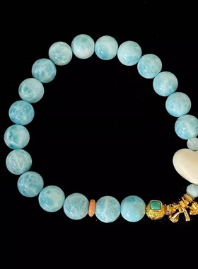 安伯曼胖牙牙爱心碎银两海纹石设计款手串8-9mm