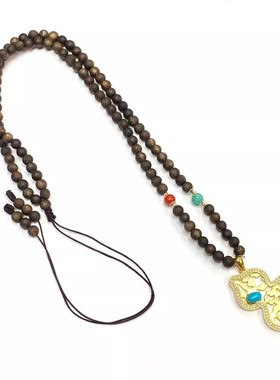 安伯曼18K金葫芦美松蛋面绿松沉香奇楠毛衣链项链32*24mm