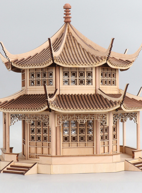 木中式玄关雕塑台古建筑亭摆件