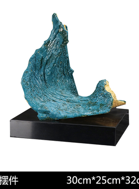 新中式海浪花雕塑桌面酒柜装饰品