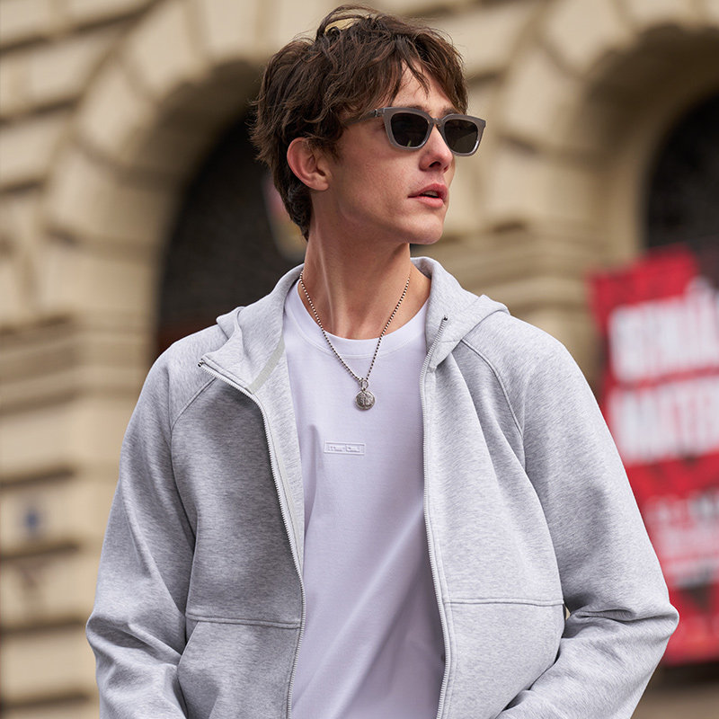 MrBu布先生灰色开衫卫衣男款针织外套长袖秋冬新款双拉链KT16630,淘宝优惠券,粉丝福利购,淘宝优惠卷