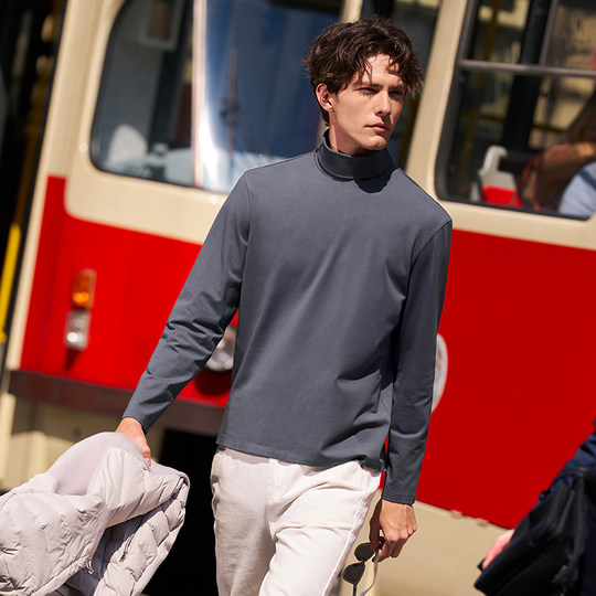 MrBu布先生长绒棉长袖t恤男款双翻领高领打底衫秋冬内搭KT15760