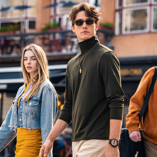 MrBu布先生长绒棉长袖t恤男款双翻领高领打底衫秋冬内搭KT15760