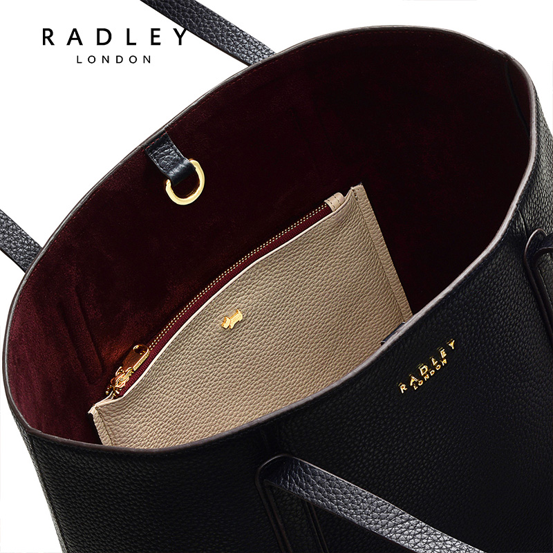 Radley英国奢品黑色牛皮单肩包托特女包经典百搭通勤出差耐脏22FW - 图1