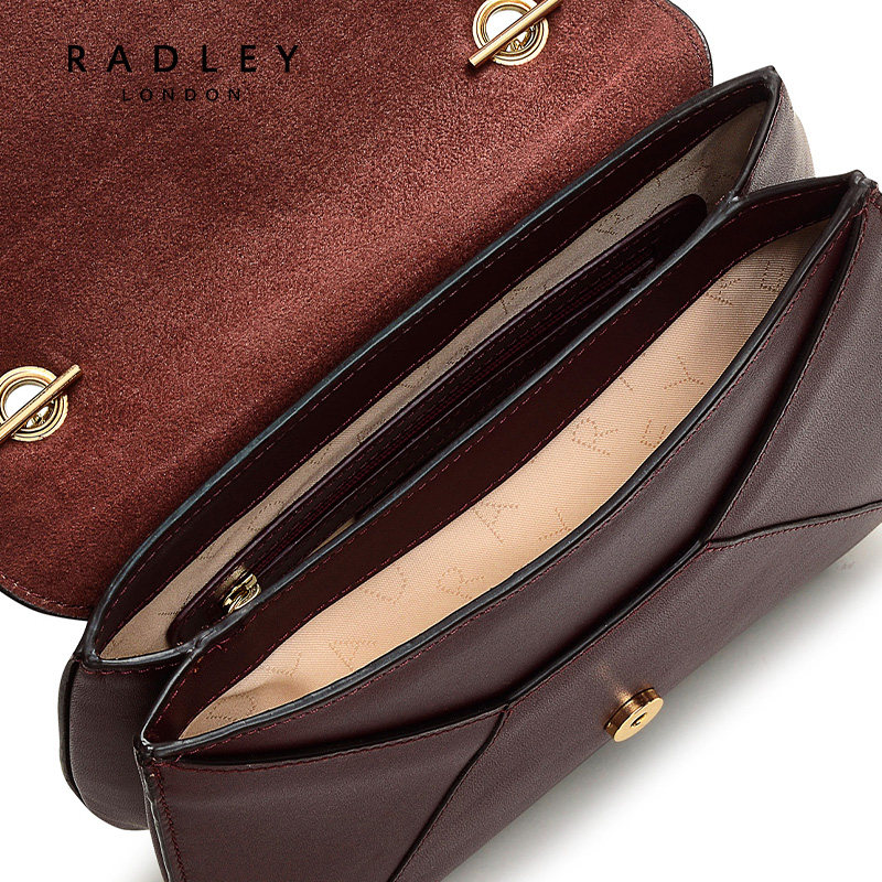 Radley23FW英国奢品牛皮酒红色斜挎马鞍包复古金属扣简约通勤约会