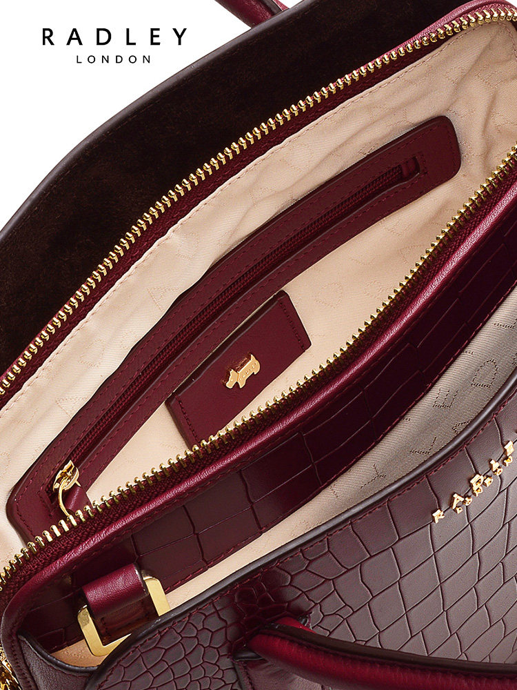 Radley英国奢品牛皮中号酒红手提包贝壳包女鳄鱼纹成熟通勤23SS,淘宝优惠券,粉丝福利购,淘宝优惠卷