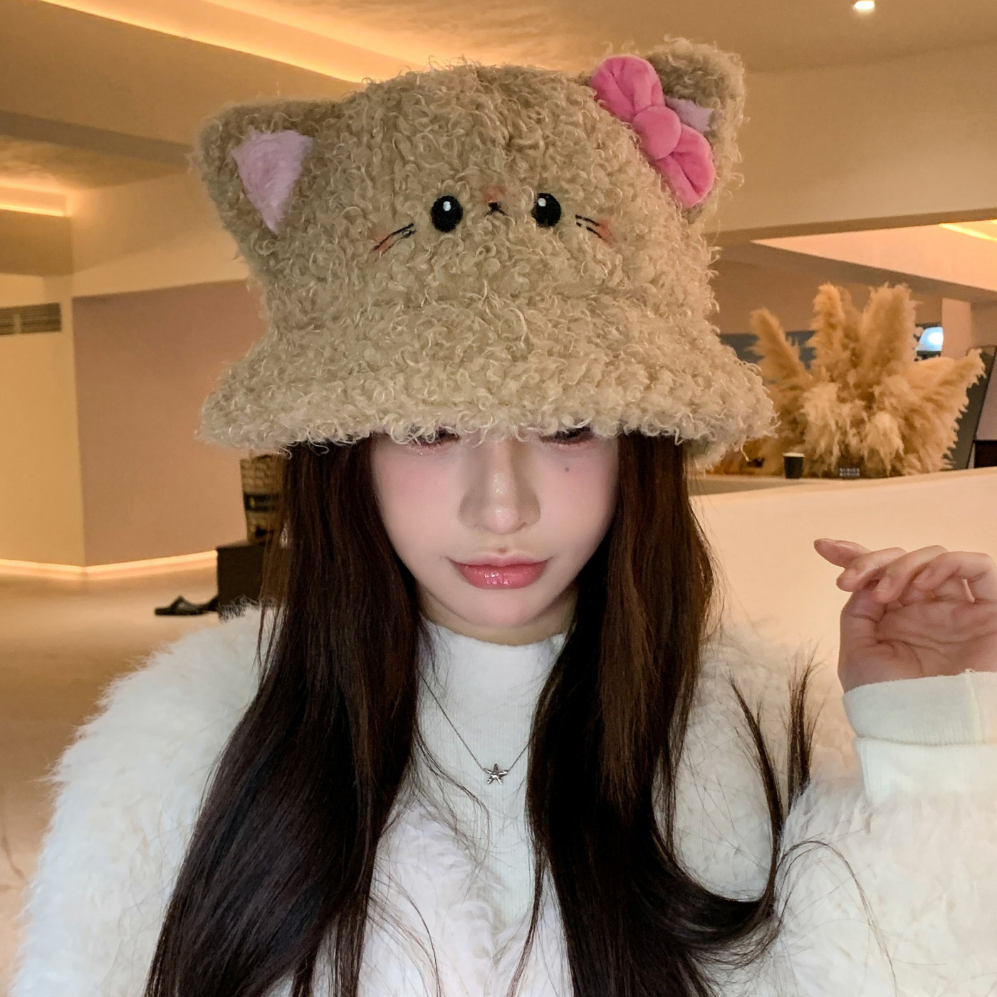 2025新款可爱腮红小猫咪耳朵毛绒帽子女秋冬保暖护耳显脸小渔夫帽,淘宝优惠券,粉丝福利购,淘宝优惠卷