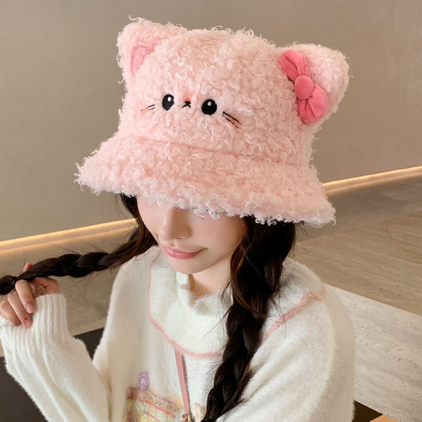 2025新款可爱腮红小猫咪耳朵毛绒帽子女秋冬保暖护耳显脸小渔夫帽,淘宝优惠券,粉丝福利购,淘宝优惠卷