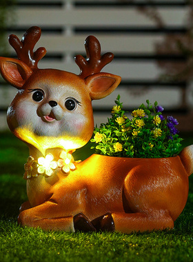 卡通梅花鹿花盆装饰摆件