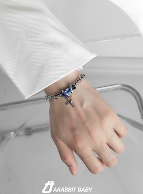 男女钛钢嘻哈蓝钻手链