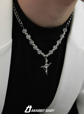 珍珠拼接项链男女秋冬新款2023爆款星芒吊坠锁骨链小众配饰饰品