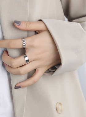 轻奢韩版叠戴组合ins宽面戒指