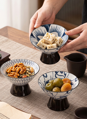 中式茶室高脚盘客厅零食水果碟子