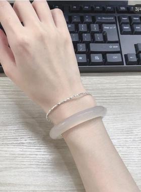 天然白月光荔枝冻玛瑙手镯女款招财镯冰种玉镯子高冰透玉髓白色