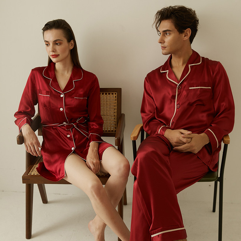 情侣装睡衣裙男女桑蚕丝长袖家居服 jojw睡衣/家居服套装