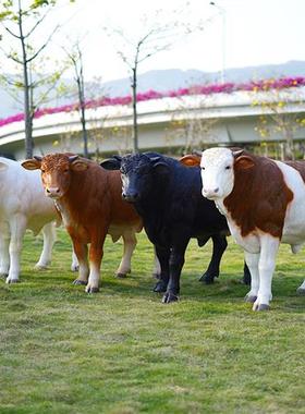 仿真安格斯黑牛模型大型玻璃钢牛雕塑餐厅牧场装饰西门塔尔牛摆件
