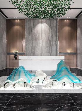 室内树脂假山摆件组合造景客厅桌面装置饰品透明景观酒店落地雕塑