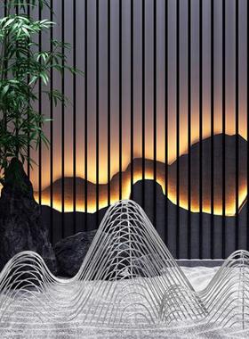 户外不锈钢镜面镂空假山雕塑酒店地产水景装饰售楼部水池造景摆件