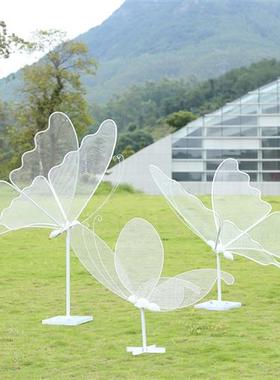 户外不锈钢镂空蝴蝶雕塑售楼部广场草坪铁艺发光景观小品装饰摆件