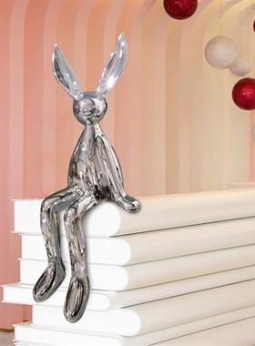 玻璃钢卡通雕塑样板间可爱动物装饰品创意公仔大号白兔子摆件坐姿