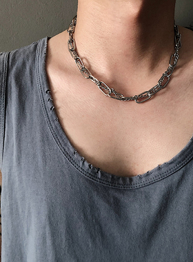 简约粗链条缠绕项链叠层嘻哈钛钢