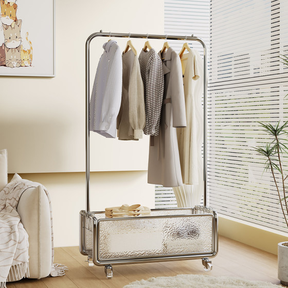 Bedroom clothes hanger floor-standing household mobile light luxury coat rack hanging clothes storage rack does not take up space to store clothes artifact