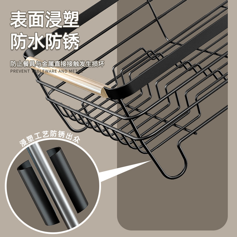 碗碟收纳架双层沥水碗盘架碗架简约厨房置物架子碗筷沥水架收纳盒-图3