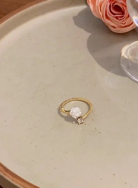 韩国新款小清新锆石山茶花戒指