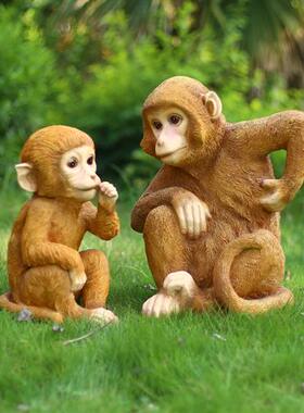 户外花园猴子摆件树脂玻璃钢园林景观假山造景彷真金丝猴动物雕塑