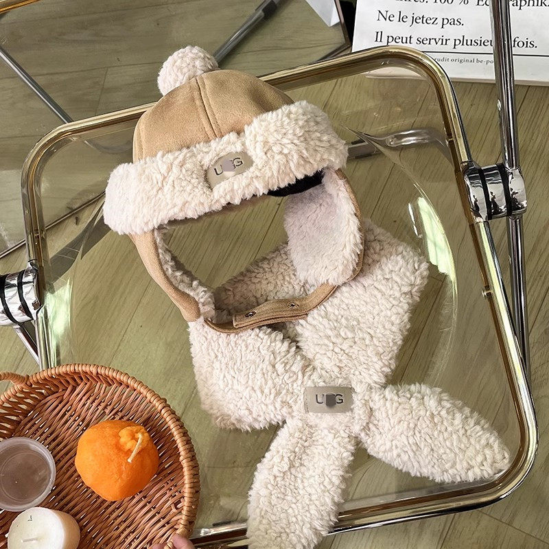 冬季新款优gg儿童雷锋帽子男女童防风护耳宝宝婴儿帽围巾围脖套装