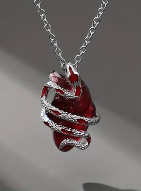 哥特暗银色黑蛇腹心脏吊坠情侣项链银色小众霸气轻奢高级闺蜜