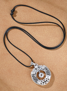 银双龙平安扣吊坠镂空项链轻奢