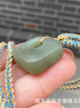 天然和田玉四方扣吊坠 青玉仿古平安扣勒子玉坠男女款挂件