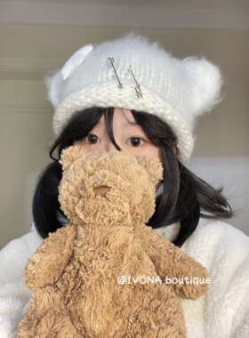 IVONA【圆圆耳朵】冬日新款y2k亚文化软萌甜可爱保暖毛线帽帽子
