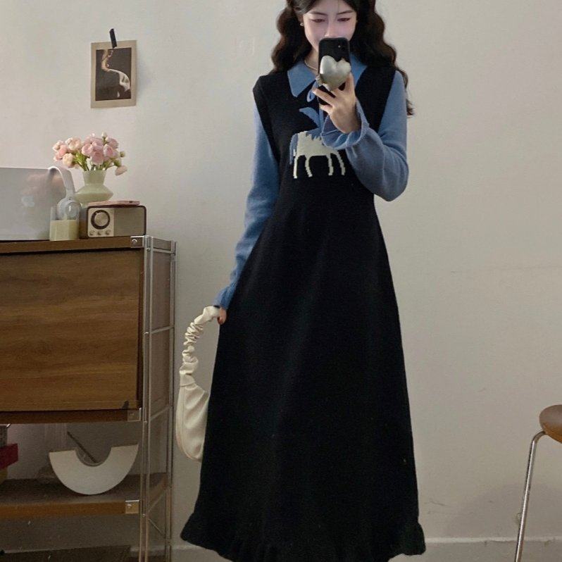 实拍原版加厚毛料大码女装长袖假两件时尚针织显瘦毛衣连衣裙,淘宝优惠券,粉丝福利购,淘宝优惠卷