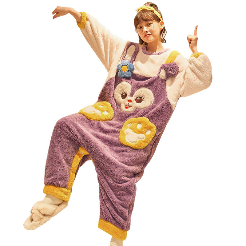 珊瑚绒连体冬加绒加厚可爱宽松睡裙 欣燠龙睡衣/家居服套装